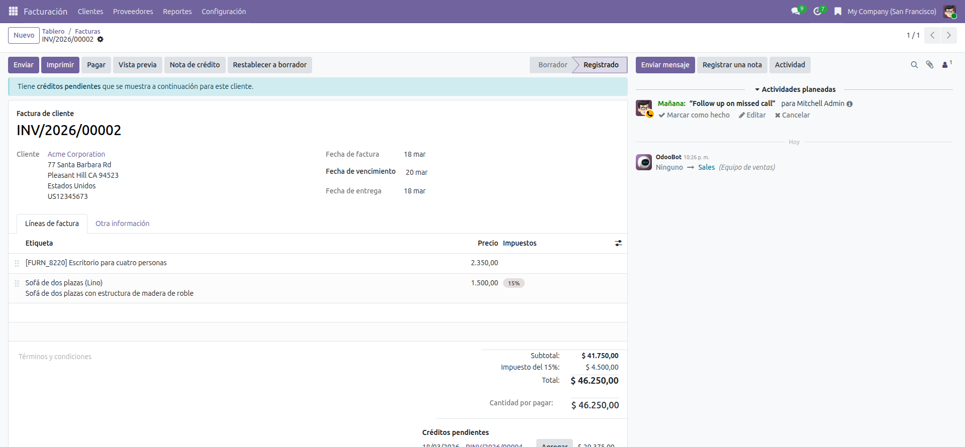 Formulario de factura